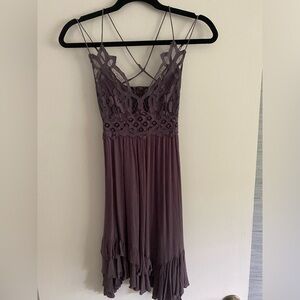 Free People Adella Purple Slip Dress Lace Top, XS
